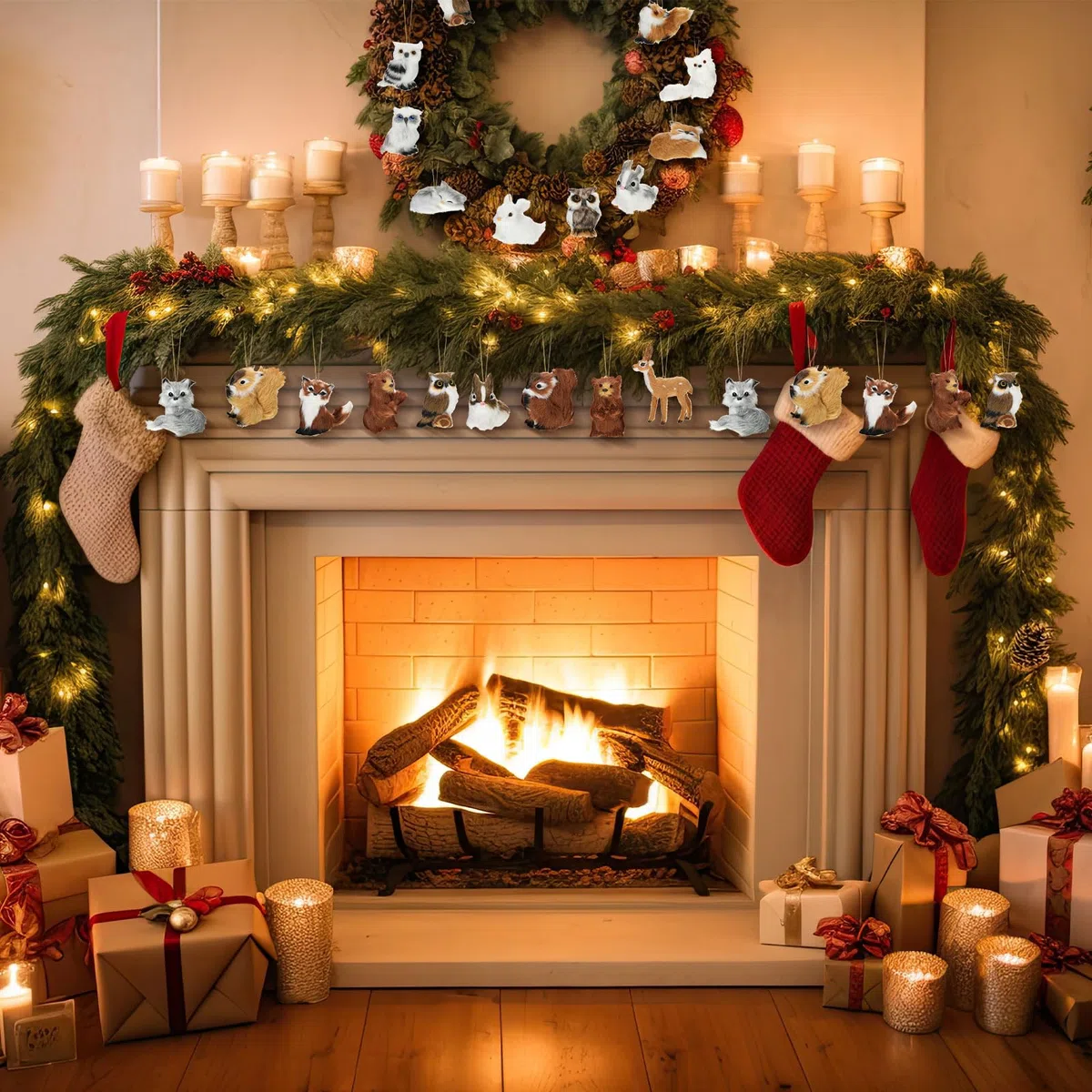 50 adornos navideños de animales de felpa, adornos de animales peludos de bosque de fieltro, adornos de animales de granja para adornos de árbol de Navidad, mochila, fiesta, decoración colgante del