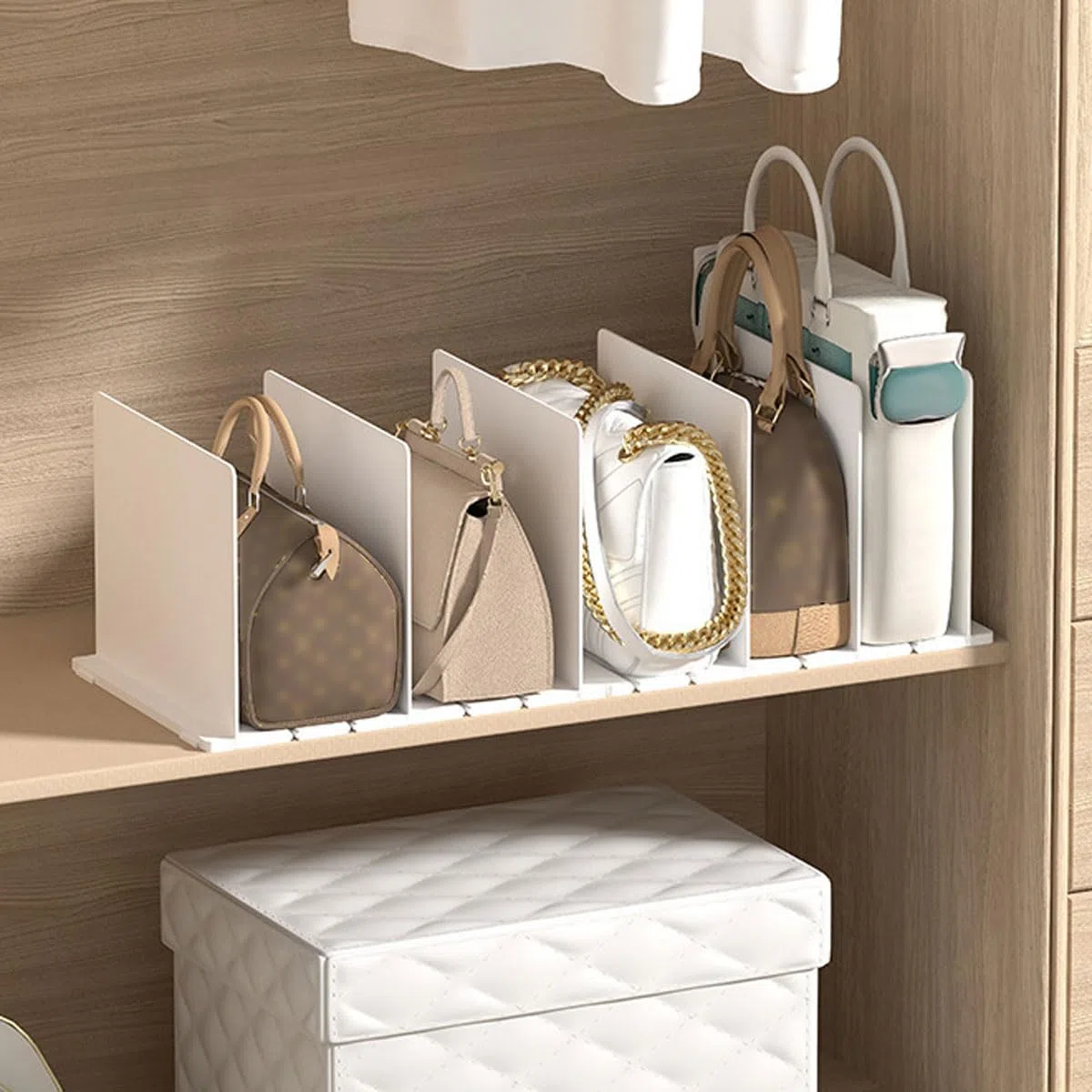 Separadores de plástico blancos ajustables para bolsos, estantes de armario, ropa y accesorios, perfectos para dormitorio, cocina y oficina, juego de 5 para almacenamiento nized