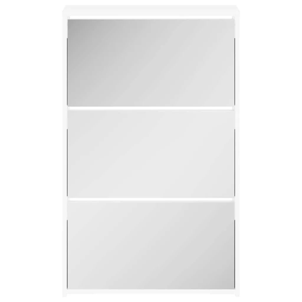 Zapatero con espejo moderno con 3 compartimentos plegables, para 3-4 pares por compartimento, montaje en pared, color blanco, 63 x 17 x 102,5 cm