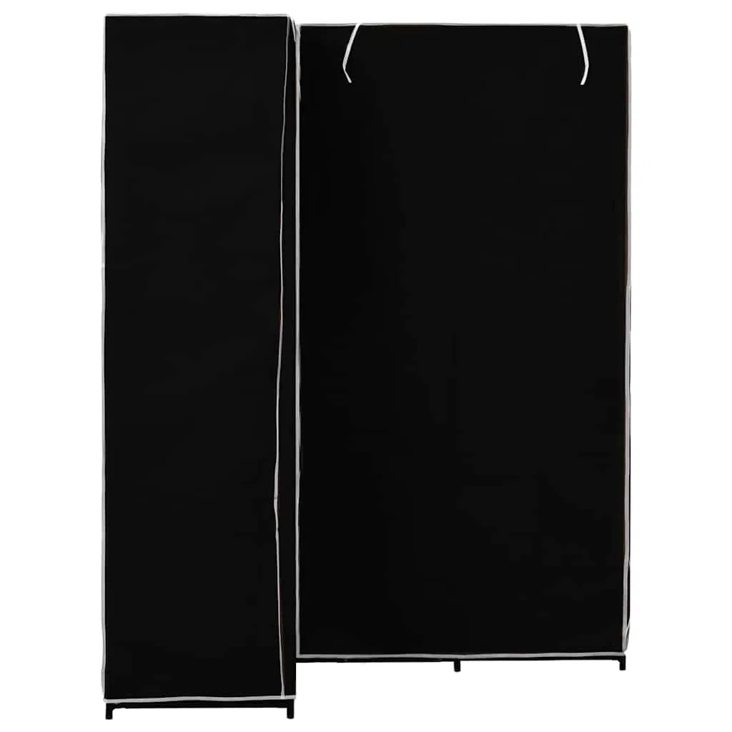 Armario esquinero negro 130 x 87 x 169 cm, plegable con marco de hierro resistente, ahorra espacio para dormitorio, armario, con espacio de almacenamiento para ropa y zapatos