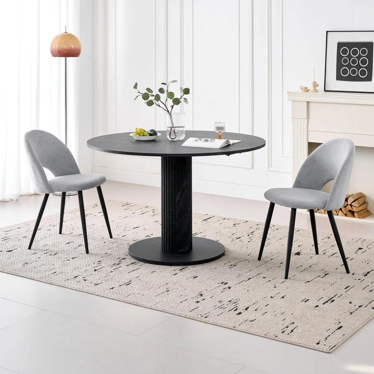 GrandCA HOME Mesa de Comedor Redonda, Sencilla y Moderna, Imitación de Mármol Negro, Diámetro de 115 cm, Capacidad para 4-6 Personas