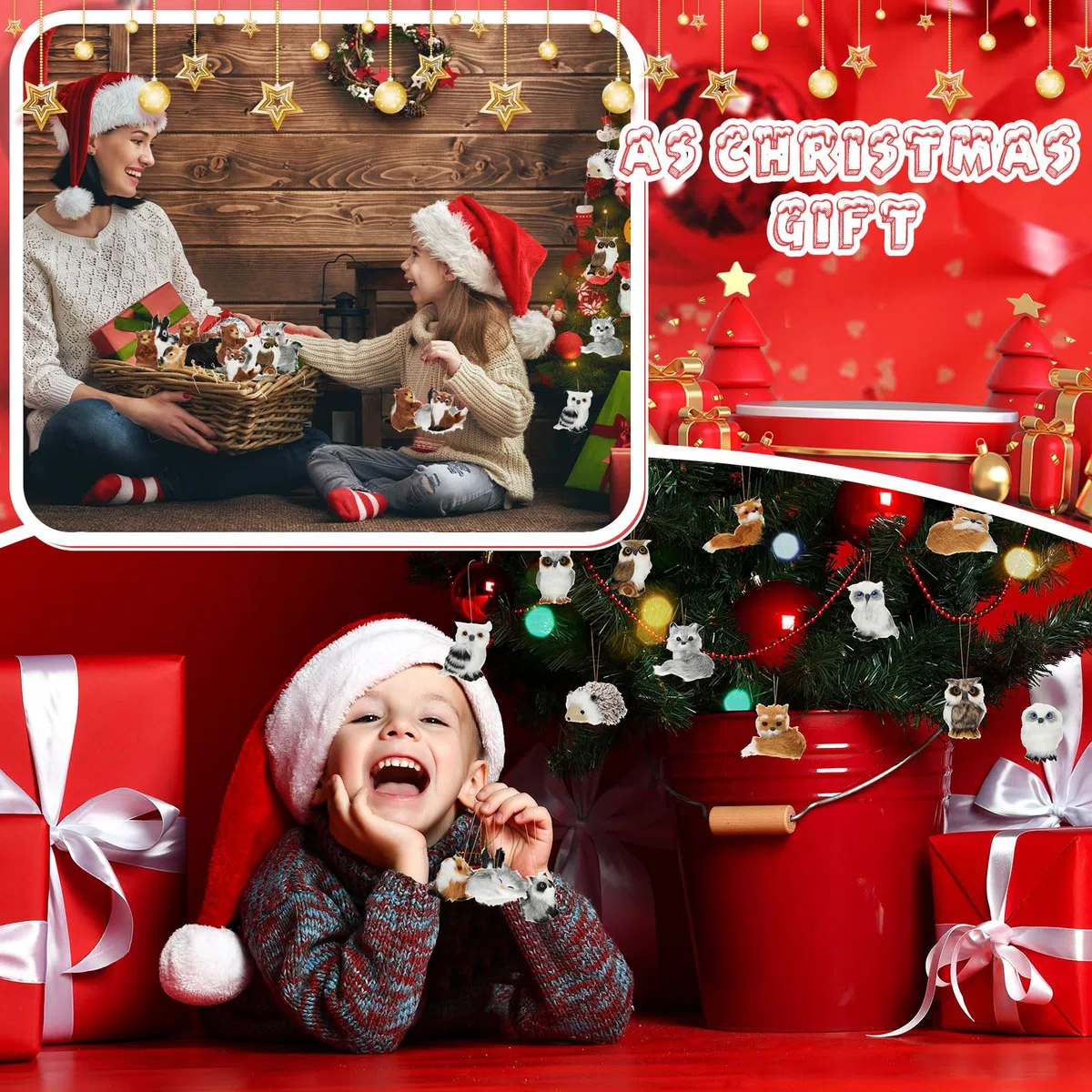 50 adornos navideños de animales de felpa, adornos de animales peludos de bosque de fieltro, adornos de animales de granja para adornos de árbol de Navidad, mochila, fiesta, decoración colgante del