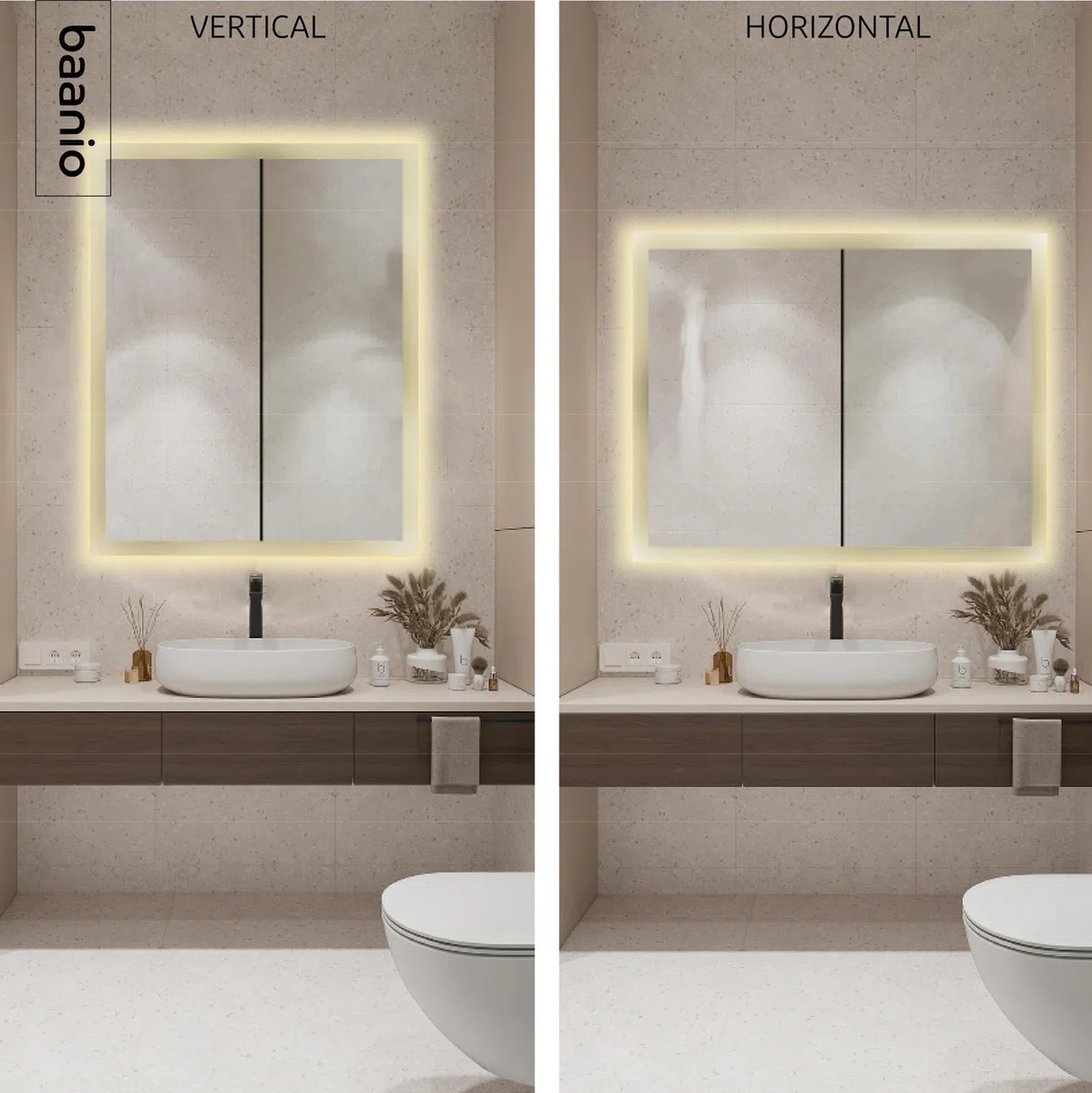 Lumex - Espejo Baño Luz LED Cálida Rectangular 80x100 con antivaho | Espejo Retroiluminado Decorado | Plata Ecológica de 4 mm y Fácil Instalación | Montaje Horizontal o Vertical