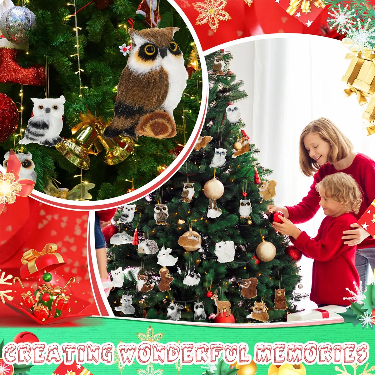 50 adornos navideños de animales de felpa, adornos de animales peludos de bosque de fieltro, adornos de animales de granja para adornos de árbol de Navidad, mochila, fiesta, decoración colgante del