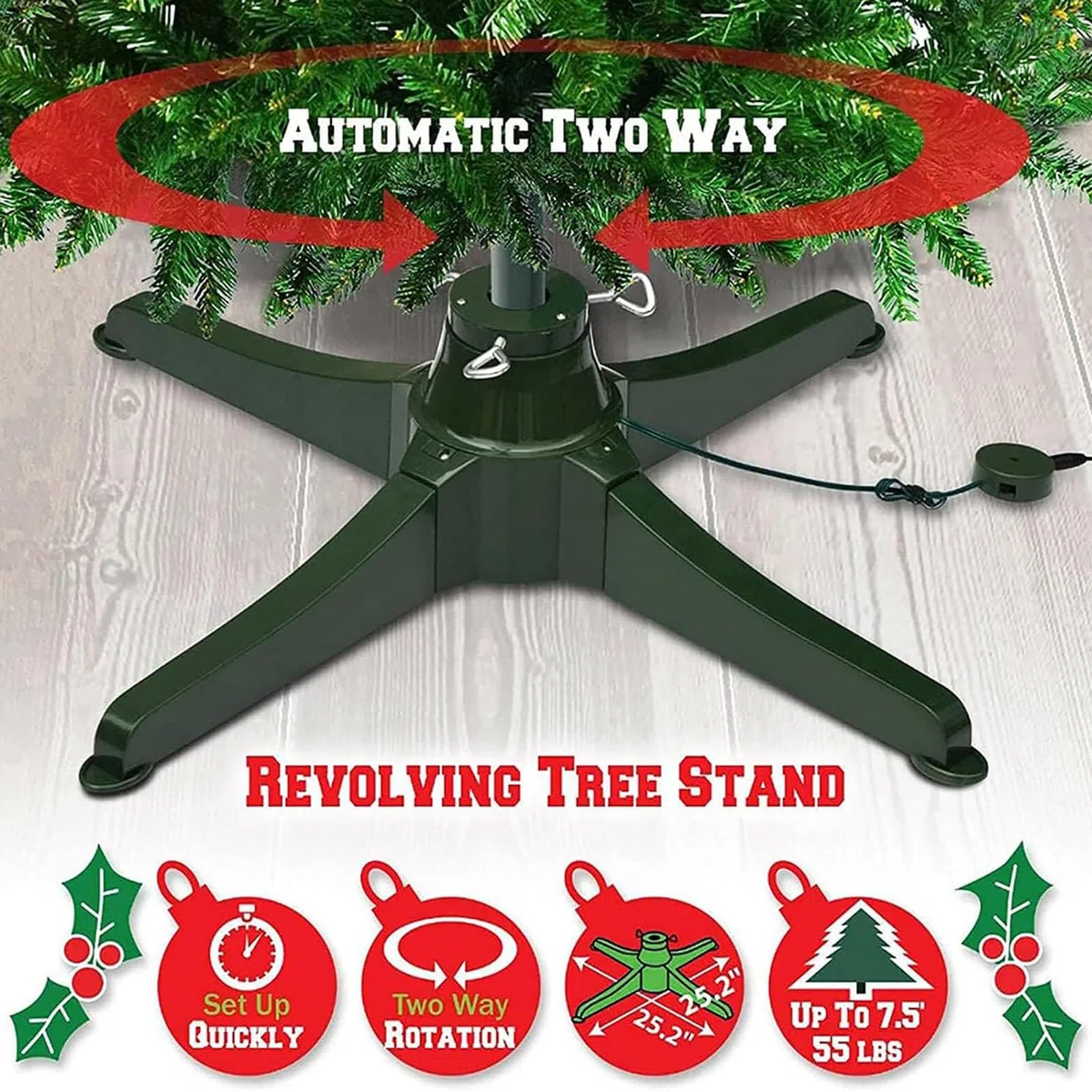 Soporte para árbol de Navidad Giratorio de 360 Grados, Accesorio de decoración navideña, para árboles Artificiales de hasta 3 Metros (80cm)