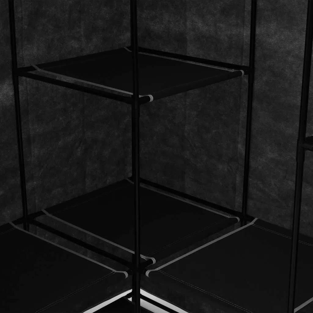 Armario esquinero negro 130 x 87 x 169 cm, plegable con marco de hierro resistente, ahorra espacio para dormitorio, armario, con espacio de almacenamiento para ropa y zapatos