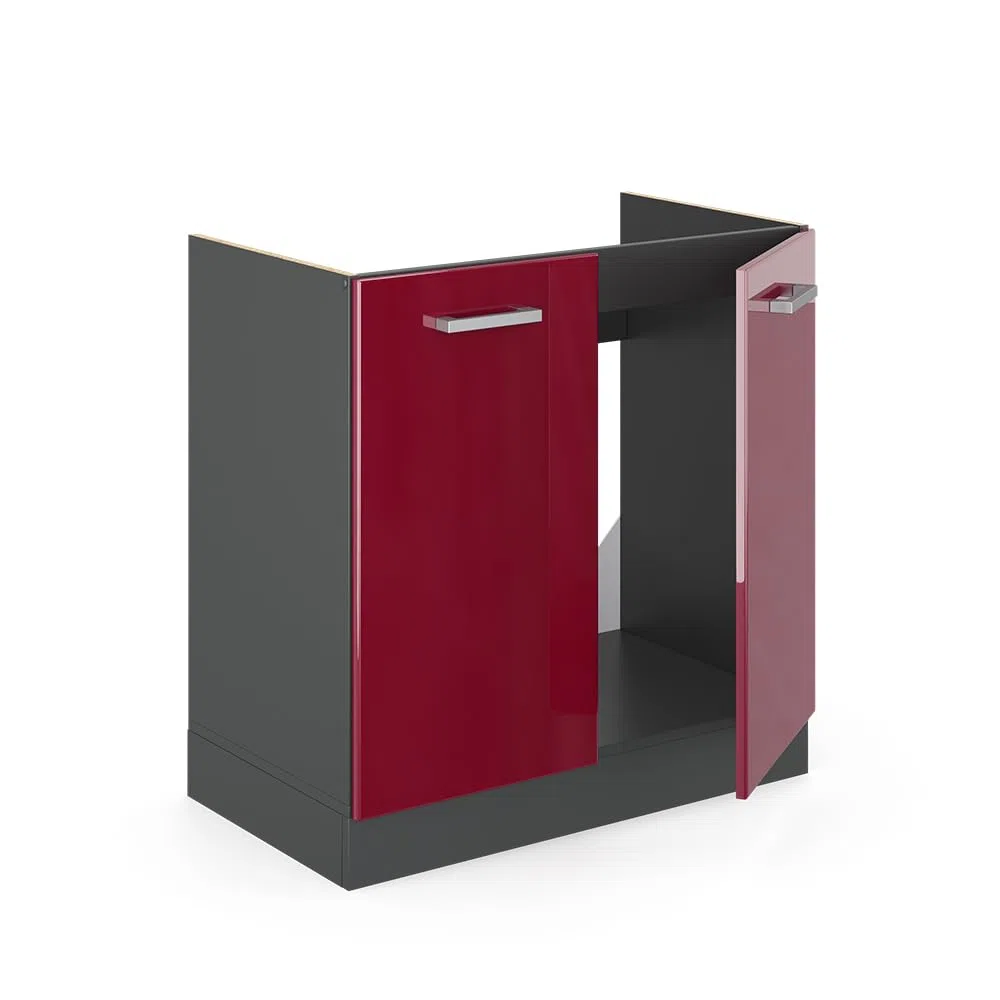 Vicco Armario bajo para Fregadero R-Line, Rojo de Alto Brillo, 80 cm