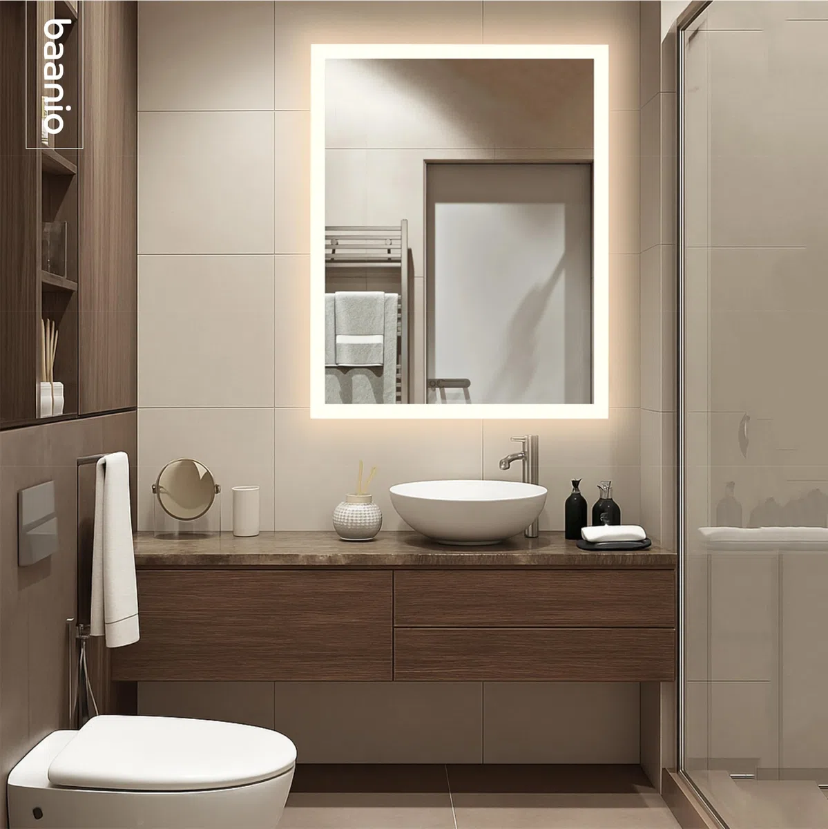 Lumex - Espejo Baño Luz LED Cálida Rectangular 80x100 con antivaho | Espejo Retroiluminado Decorado | Plata Ecológica de 4 mm y Fácil Instalación | Montaje Horizontal o Vertical