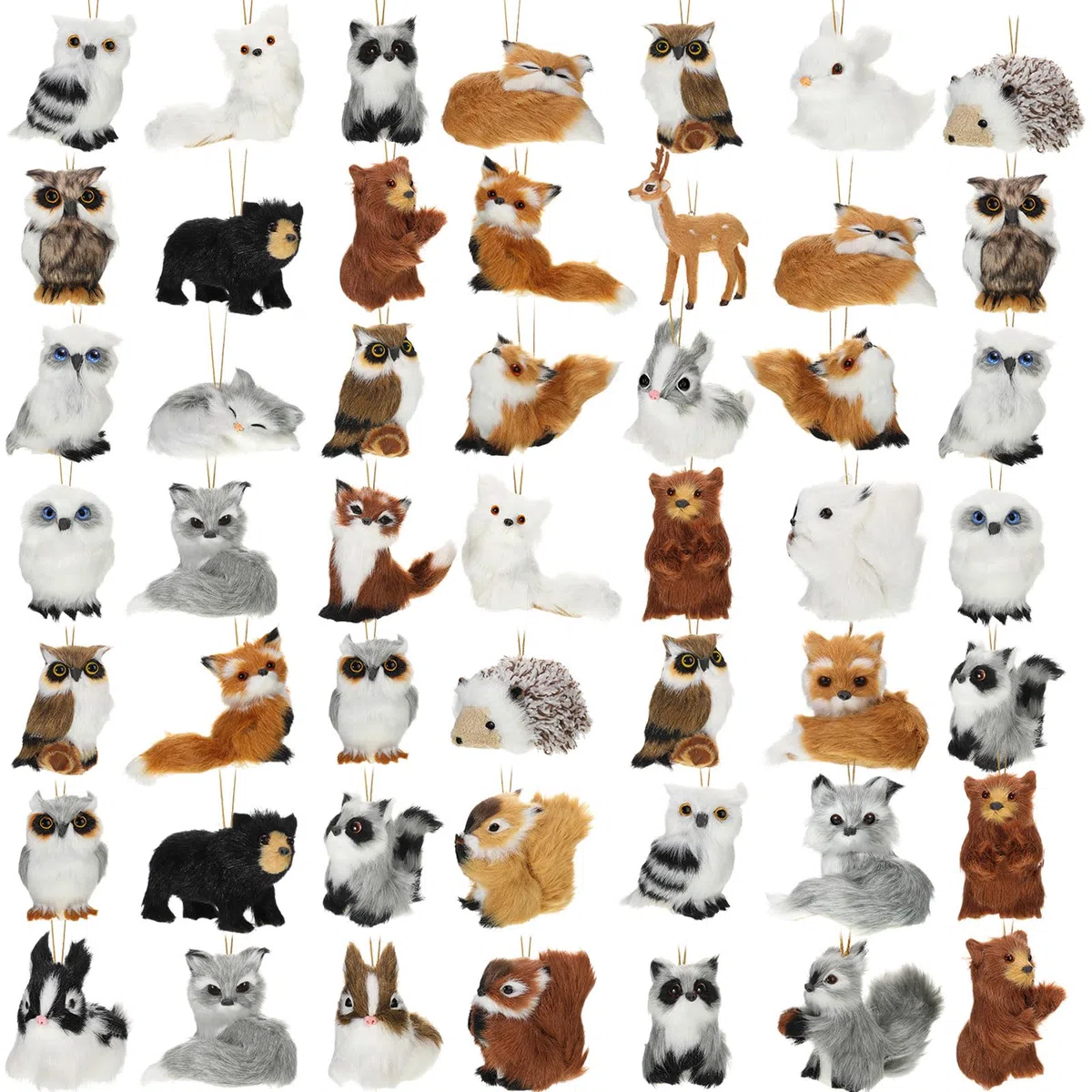 50 adornos navideños de animales de felpa, adornos de animales peludos de bosque de fieltro, adornos de animales de granja para adornos de árbol de Navidad, mochila, fiesta, decoración colgante del
