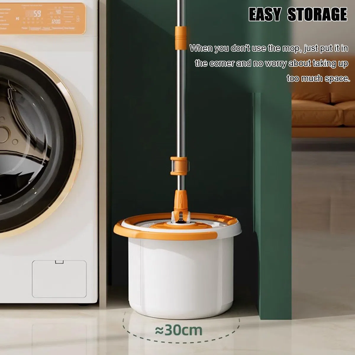 Juego de fregona y Cubo giratorios | Trapeador autolimpiante para Pisos Secos/húmedos con escurridor | Sistema de Limpieza de Pisos Manos Libres,Naranja,3 Mop Pads Refill