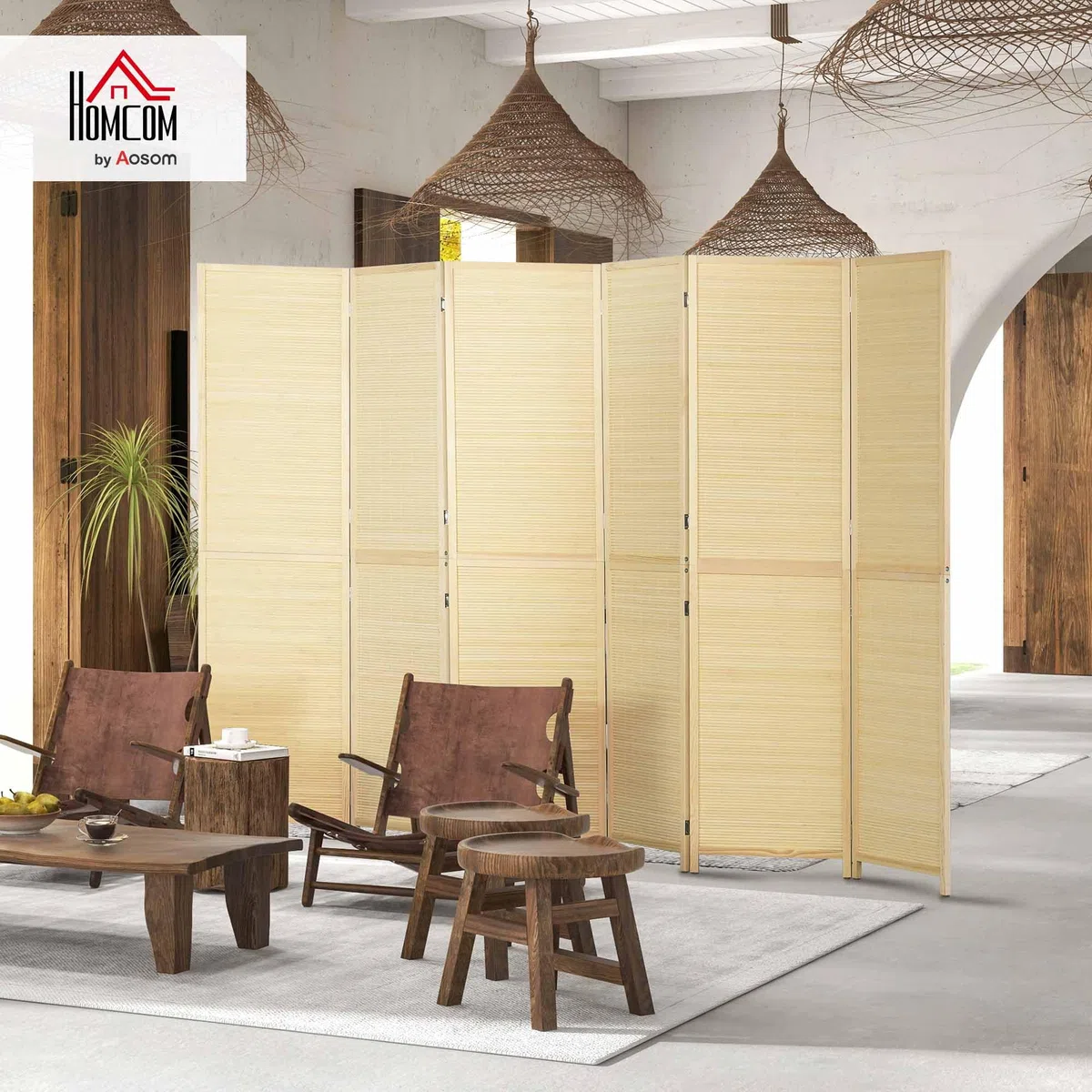 HOMCOM Biombo Plegable de bambú, 6 Paneles, 270x180 cm, Natural