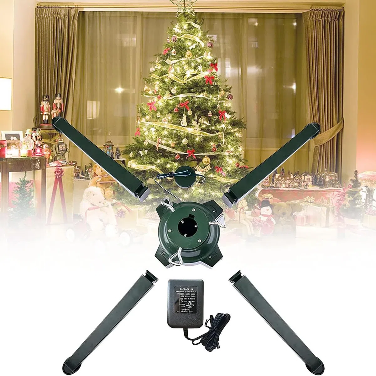 Soporte para árbol de Navidad Giratorio de 360 Grados, Accesorio de decoración navideña, para árboles Artificiales de hasta 3 Metros (80cm)