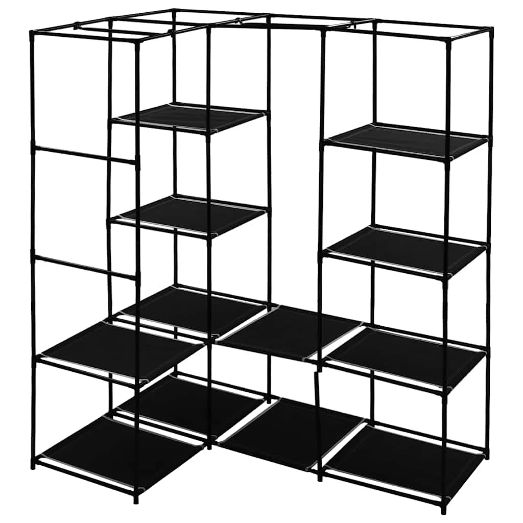 Armario esquinero negro 130 x 87 x 169 cm, plegable con marco de hierro resistente, ahorra espacio para dormitorio, armario, con espacio de almacenamiento para ropa y zapatos