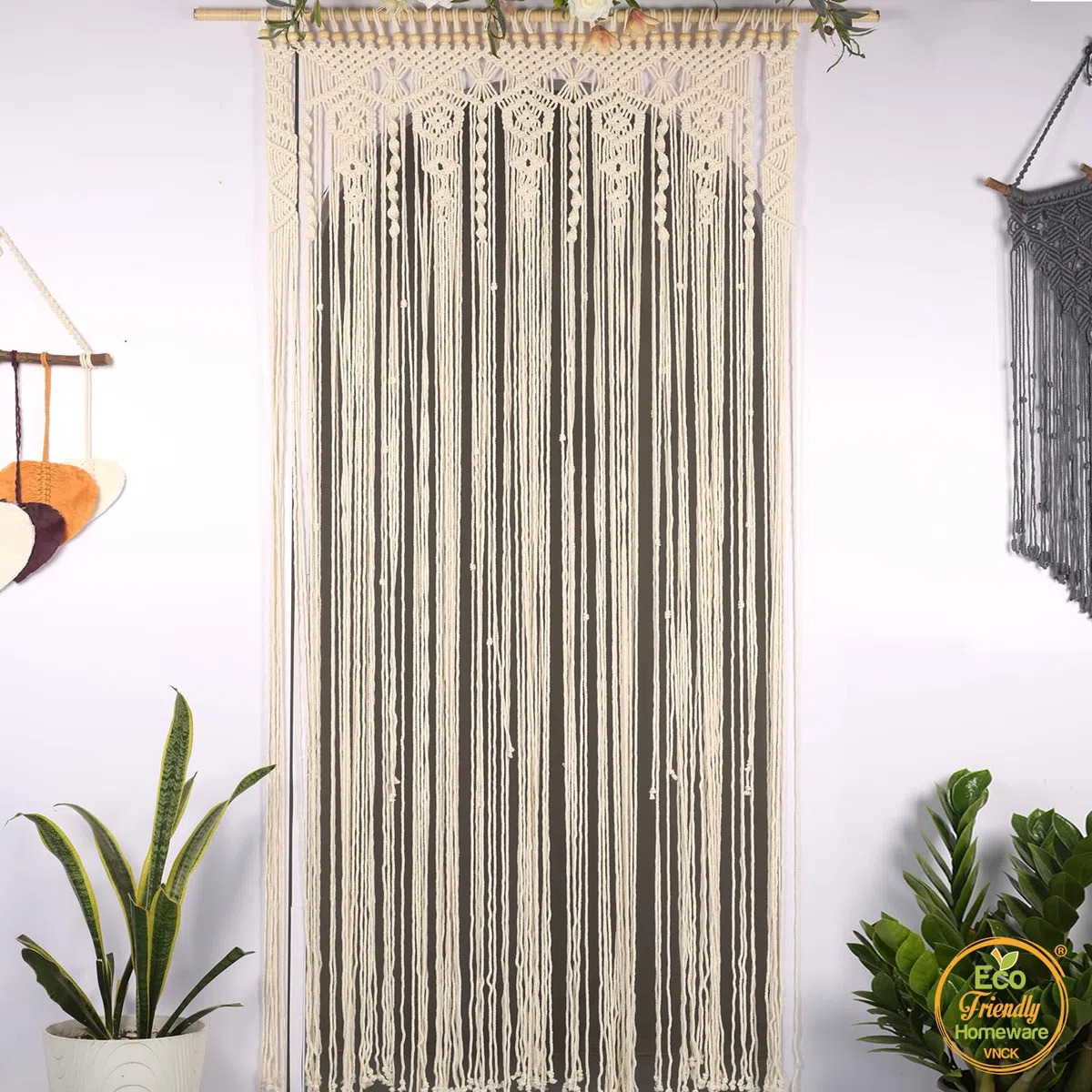 Cortina de puerta con cuentas beige natural, cortina de puerta hecha a mano con cuentas de madera para divisor de habitación, cortinas colgantes bohemias para puertas, armarios y dormitorios