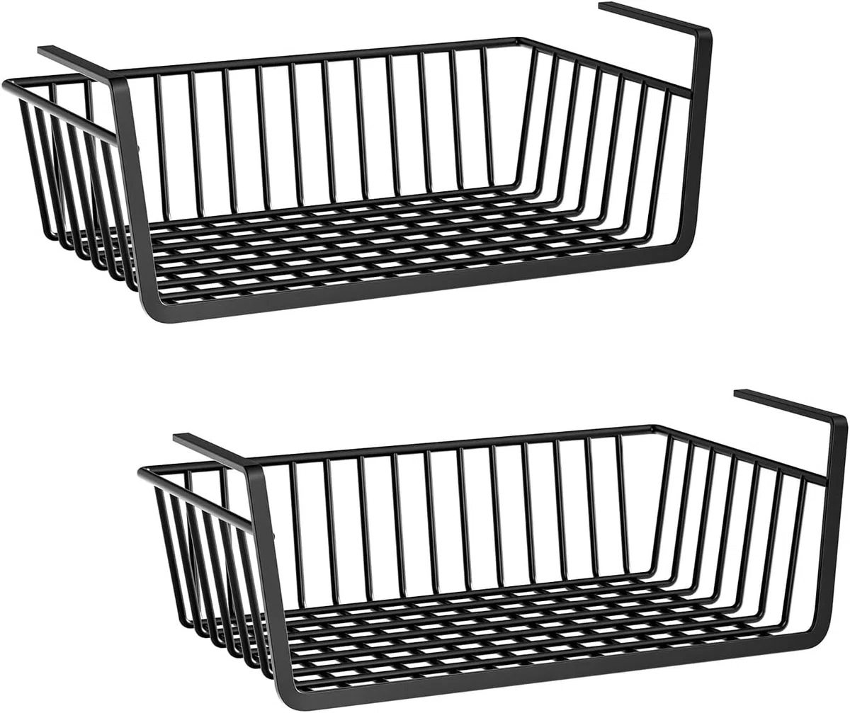 Cestas colgantes de metal, diseño de ahorro de espacio para almacenamiento debajo del armario en cocina, baño y despensa