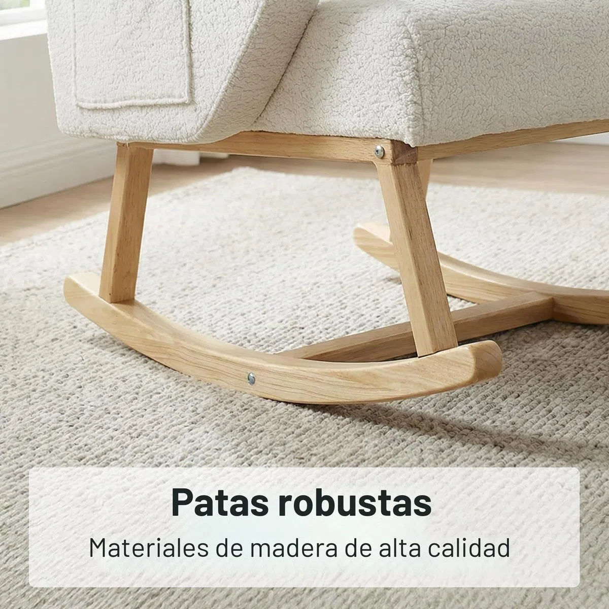 Mecedora de madera maciza, silla de relax, sillón de lactancia, silla mecedora, sillón balancín acolchado con respaldo alto y bolsillo lateral, para salón, dormitorio, balcón