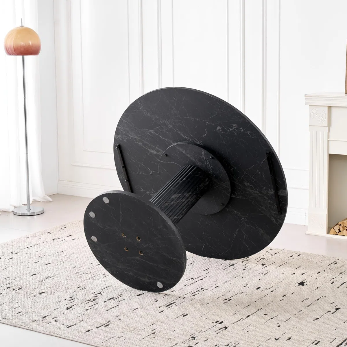 GrandCA HOME Mesa de Comedor Redonda, Sencilla y Moderna, Imitación de Mármol Negro, Diámetro de 115 cm, Capacidad para 4-6 Personas