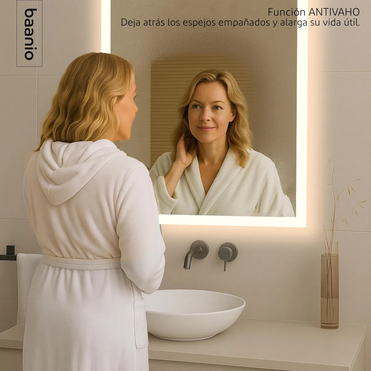 Lumex - Espejo Baño Luz LED Cálida Rectangular 80x100 con antivaho | Espejo Retroiluminado Decorado | Plata Ecológica de 4 mm y Fácil Instalación | Montaje Horizontal o Vertical
