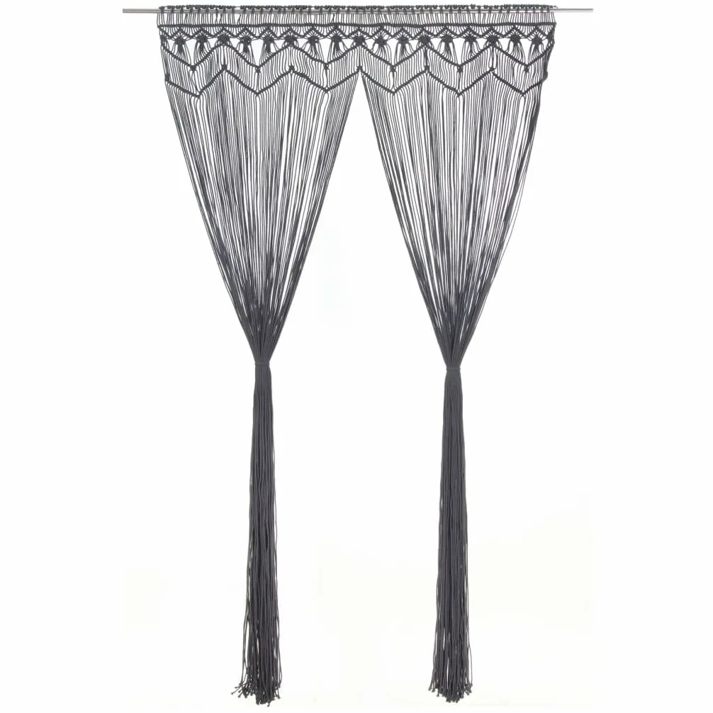 Cortina de macramé antracita, 140 x 240 cm, algodón y poliéster, cortina de hilos con protección visual, protección solar, aislamiento acústico para ventanas, separadores de habitaciones