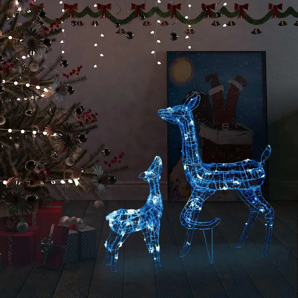 vidaXL Decoración Navideña Renos 160 LED Ornamento Adorno Festivos Navidad Iluminados Exhibición Jardín Patio Vacaciones Acrílico Azul