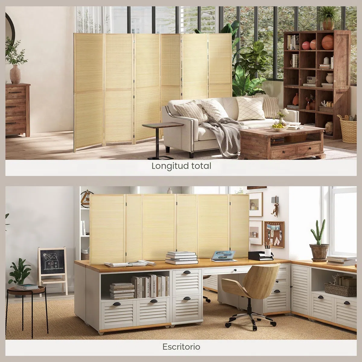 HOMCOM Biombo Plegable de bambú, 6 Paneles, 270x180 cm, Natural