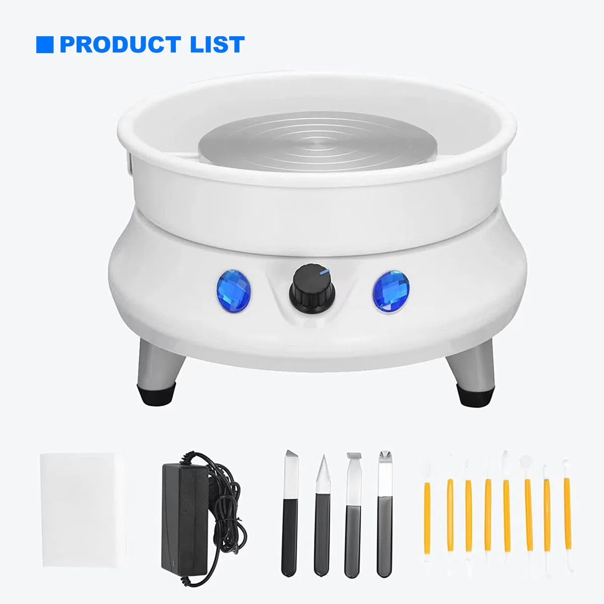 Máquina de cerámica con arcilla, equipo de manualidades de rueda de cerámica, herramienta de modelado de arcilla, velocidad de ajuste continuo de 0 a 200 rpm y con lavabo extraíble y herramientas de