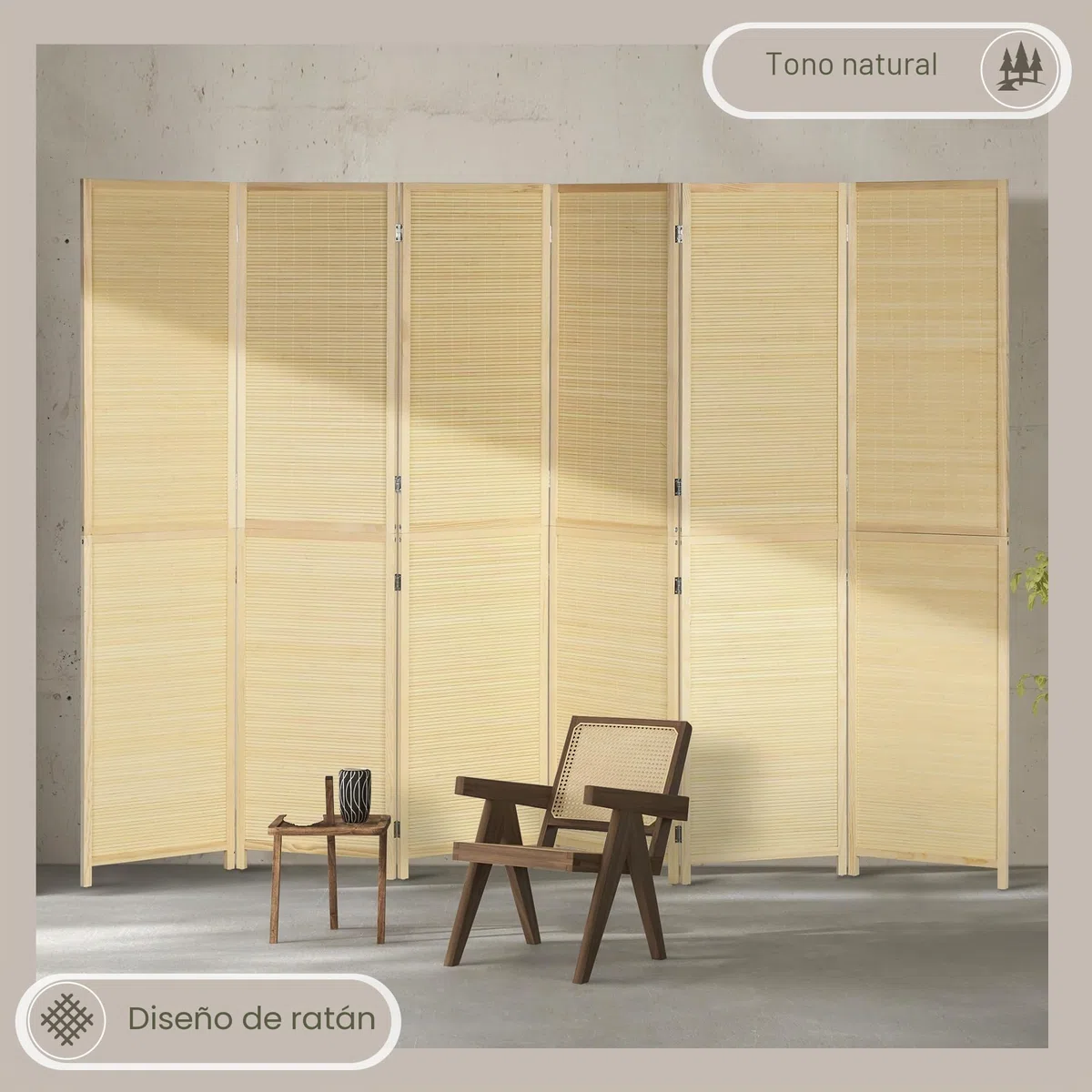 HOMCOM Biombo Plegable de bambú, 6 Paneles, 270x180 cm, Natural