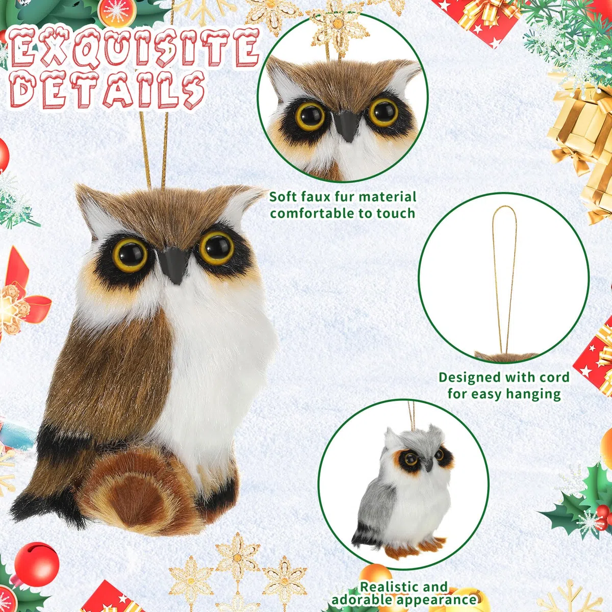 50 adornos navideños de animales de felpa, adornos de animales peludos de bosque de fieltro, adornos de animales de granja para adornos de árbol de Navidad, mochila, fiesta, decoración colgante del
