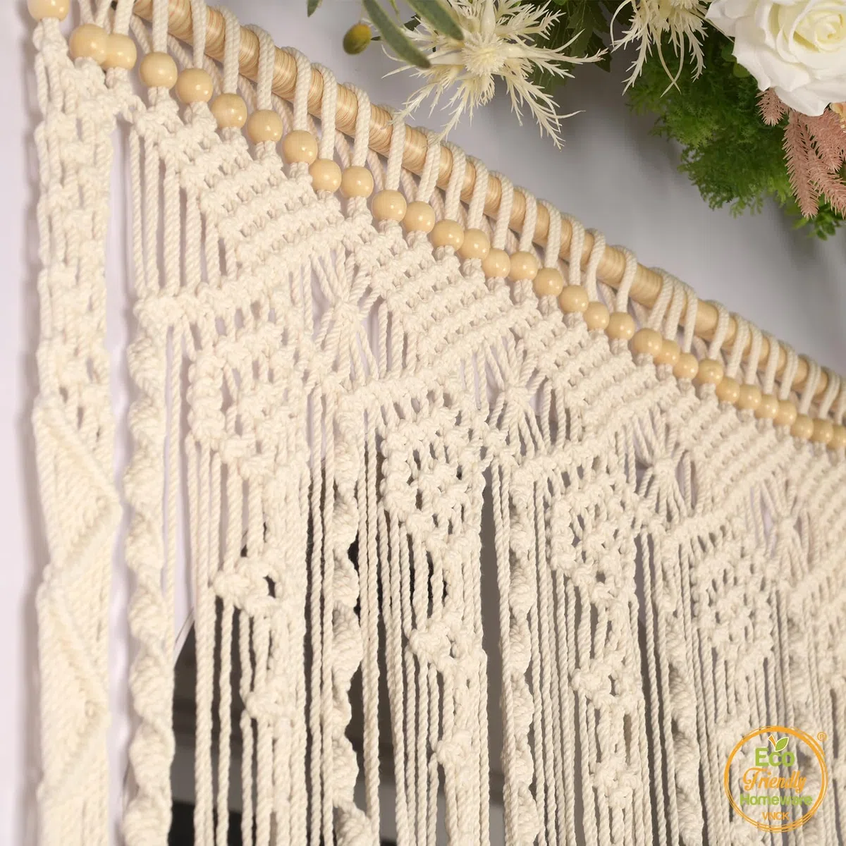 Cortina de puerta con cuentas beige natural, cortina de puerta hecha a mano con cuentas de madera para divisor de habitación, cortinas colgantes bohemias para puertas, armarios y dormitorios