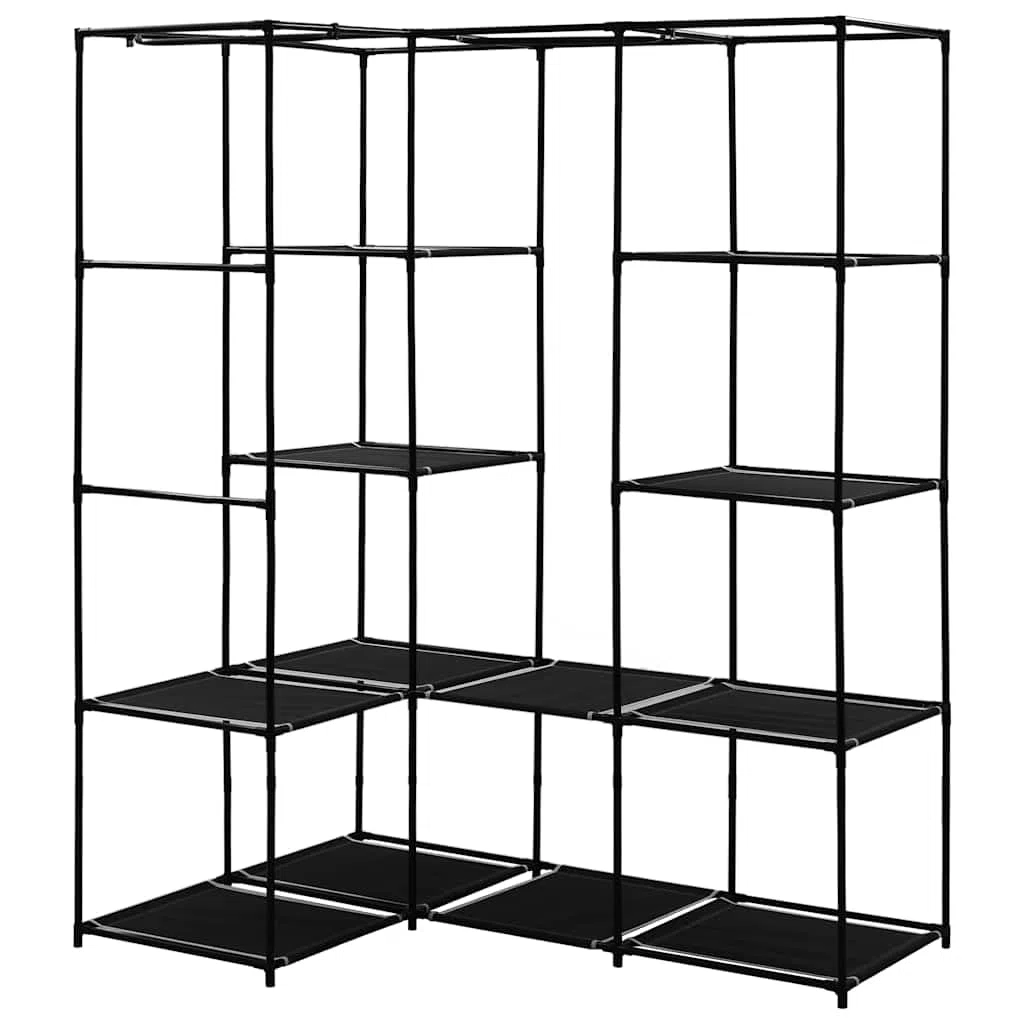 Armario esquinero negro 130 x 87 x 169 cm, plegable con marco de hierro resistente, ahorra espacio para dormitorio, armario, con espacio de almacenamiento para ropa y zapatos