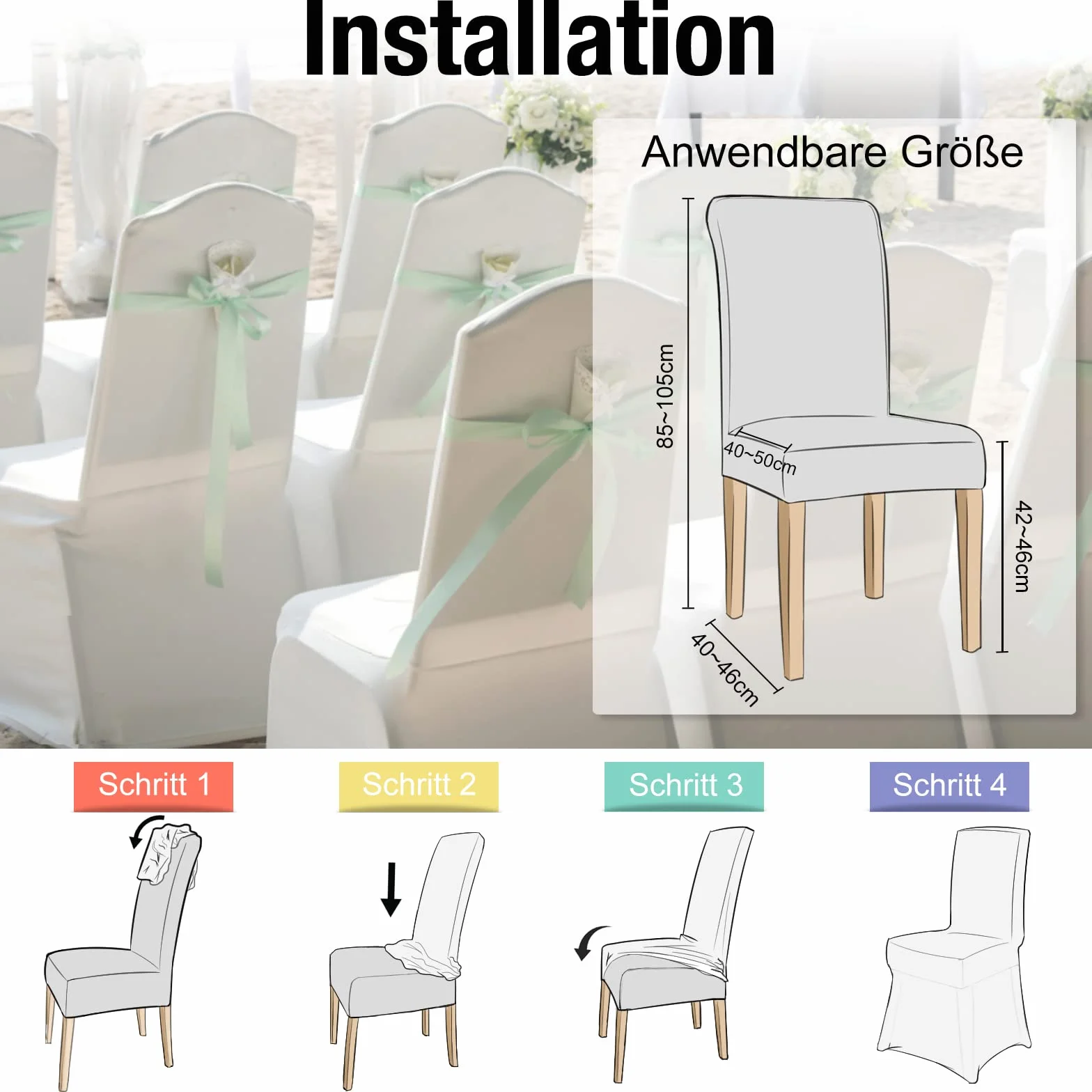 UISEBRT 100 fundas universales para silla, elásticas, color blanco, modernas, para bodas y celebraciones, decoración de cumpleaños (100 unidades)
