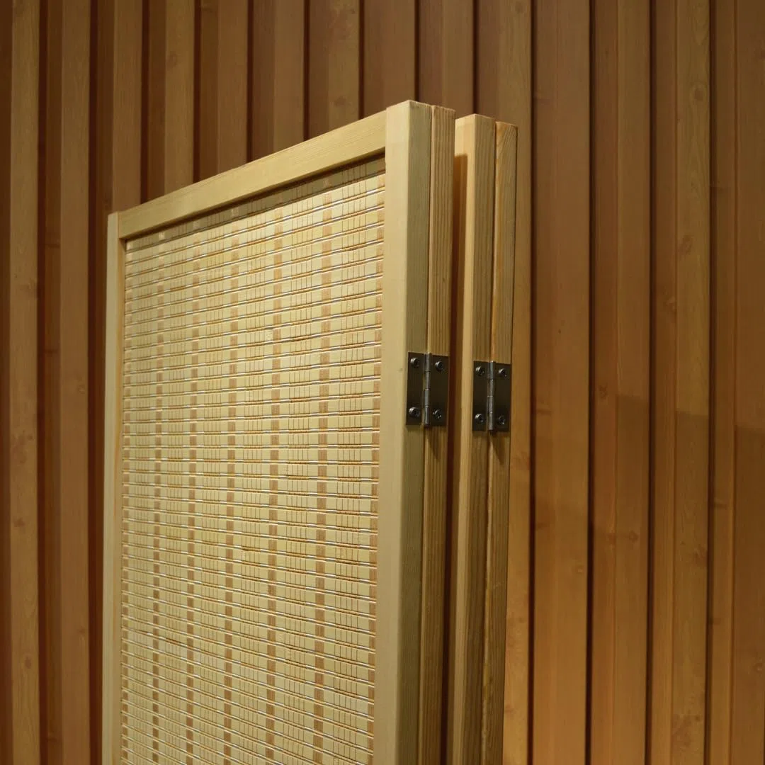 EME Biombo Natural Separador de Ambientes de 4 Paneles 180x180 cm Separador de Estancias Fabricado en Madera - Biombo Plegable y Estructura Resistente Biombo Mimbre. Ideal para Separar Habitaciones.
