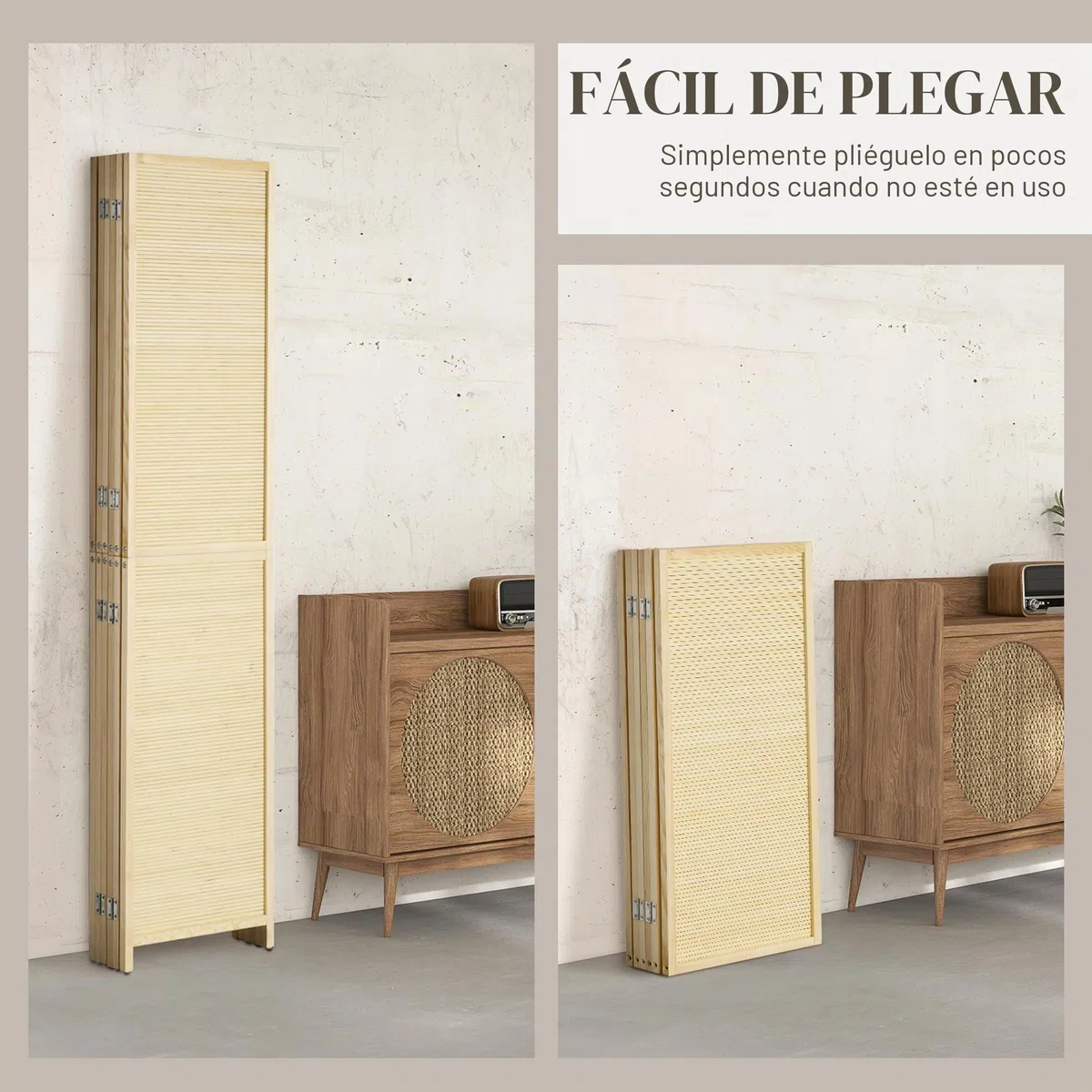 HOMCOM Biombo Plegable de bambú, 6 Paneles, 270x180 cm, Natural