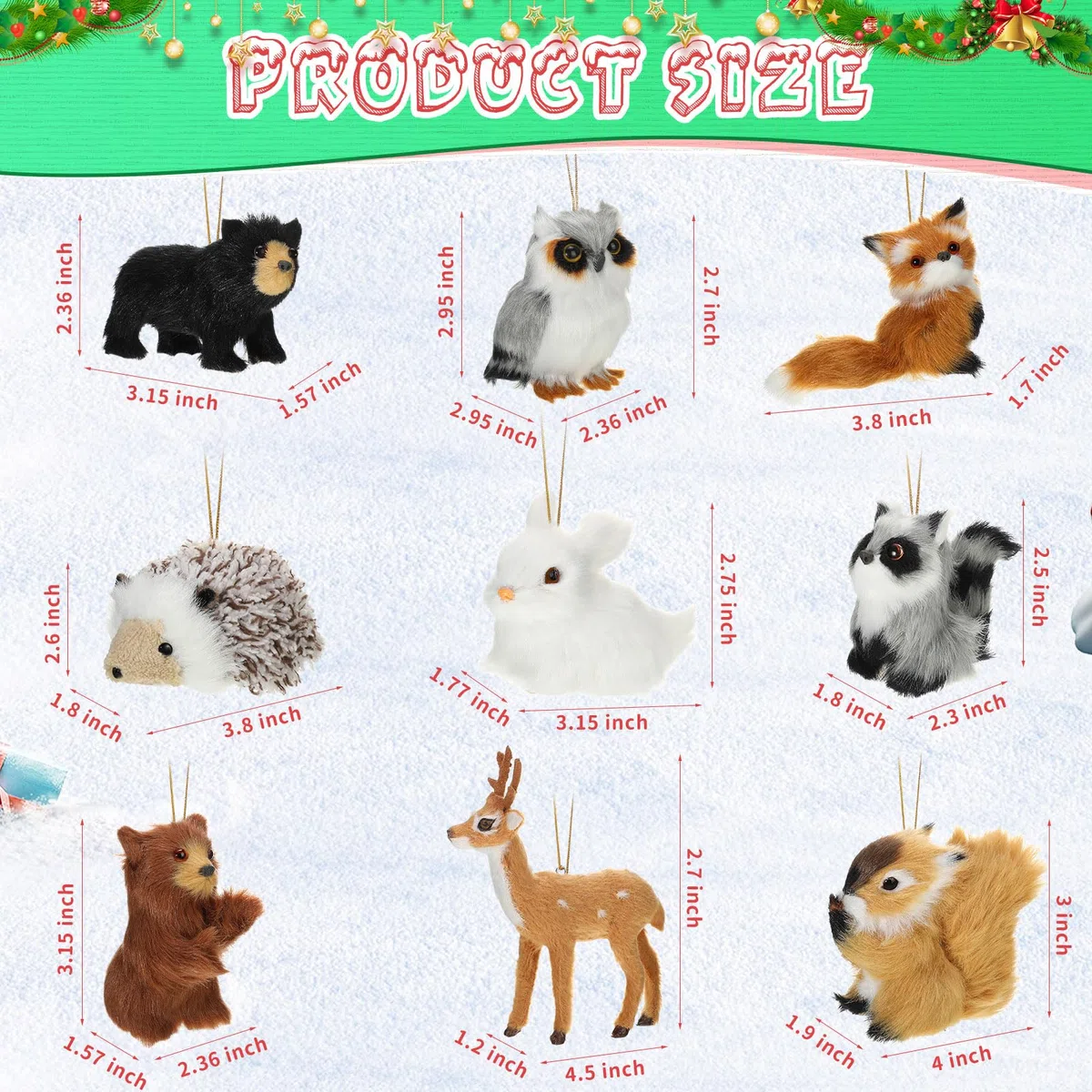 50 adornos navideños de animales de felpa, adornos de animales peludos de bosque de fieltro, adornos de animales de granja para adornos de árbol de Navidad, mochila, fiesta, decoración colgante del