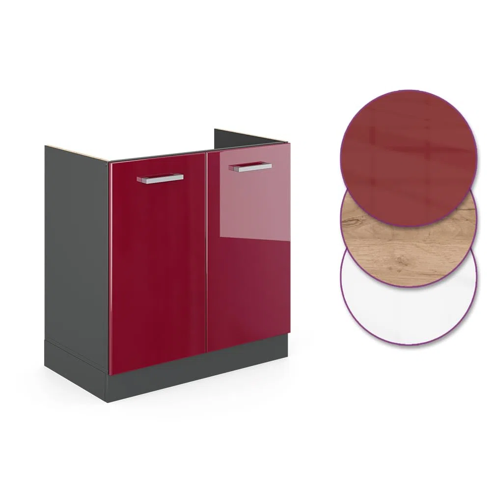 Vicco Armario bajo para Fregadero R-Line, Rojo de Alto Brillo, 80 cm
