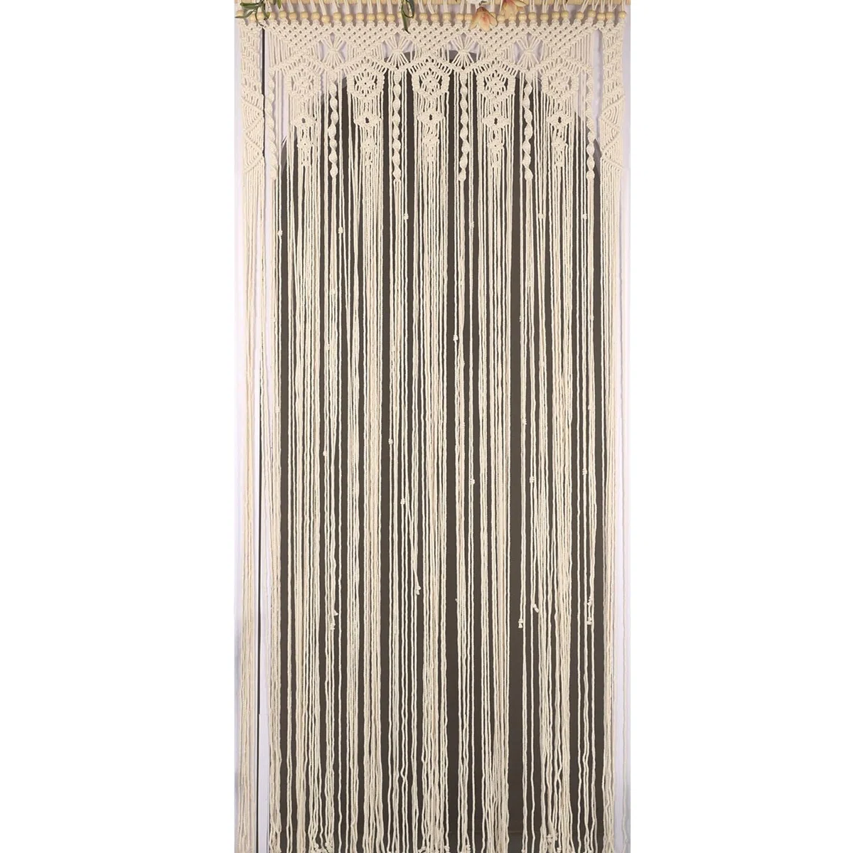 Cortina de puerta con cuentas beige natural, cortina de puerta hecha a mano con cuentas de madera para divisor de habitación, cortinas colgantes bohemias para puertas, armarios y dormitorios