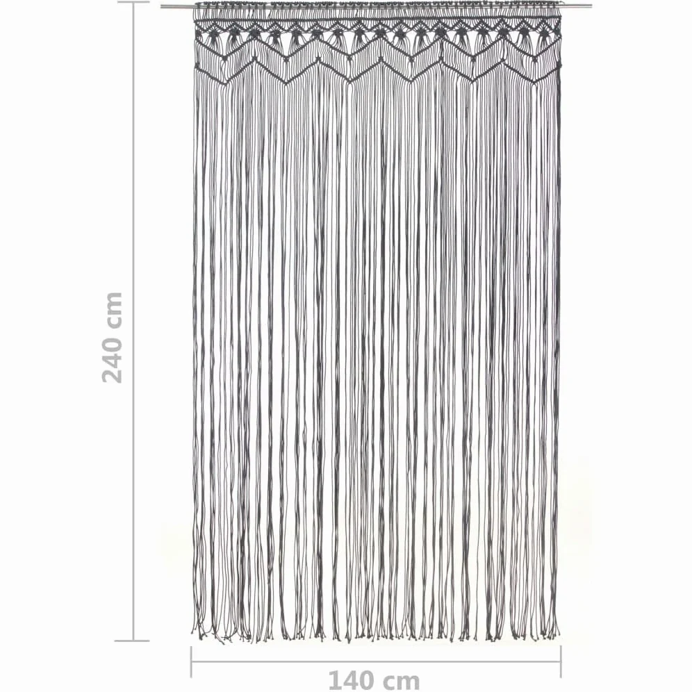 Cortina de macramé antracita, 140 x 240 cm, algodón y poliéster, cortina de hilos con protección visual, protección solar, aislamiento acústico para ventanas, separadores de habitaciones