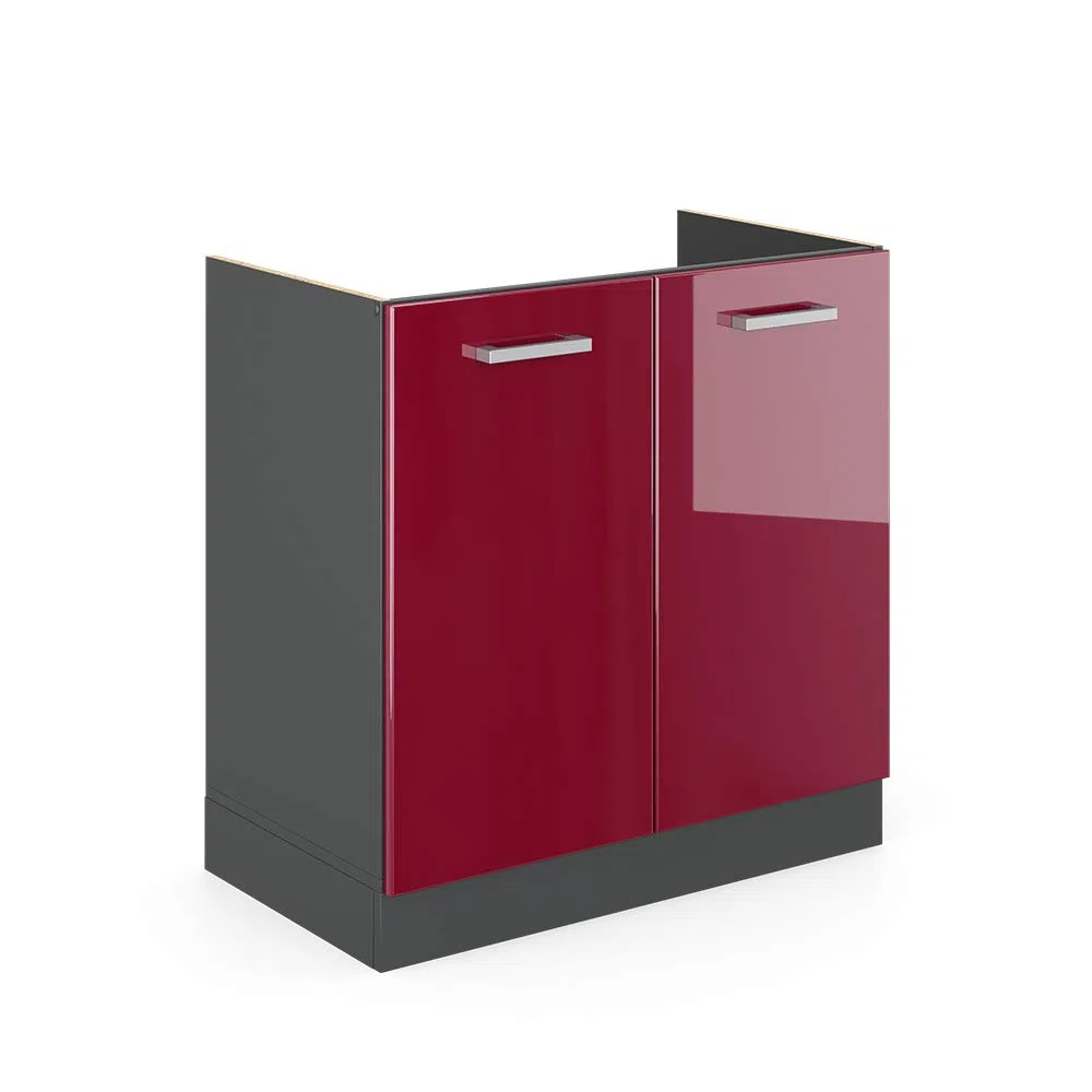 Vicco Armario bajo para Fregadero R-Line, Rojo de Alto Brillo, 80 cm