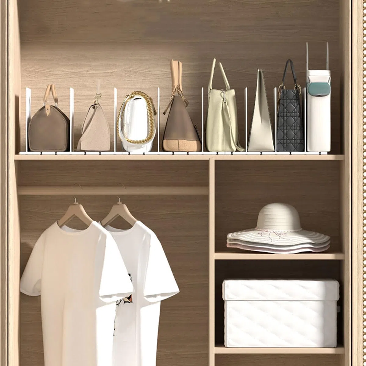Separadores de plástico blancos ajustables para bolsos, estantes de armario, ropa y accesorios, perfectos para dormitorio, cocina y oficina, juego de 5 para almacenamiento nized