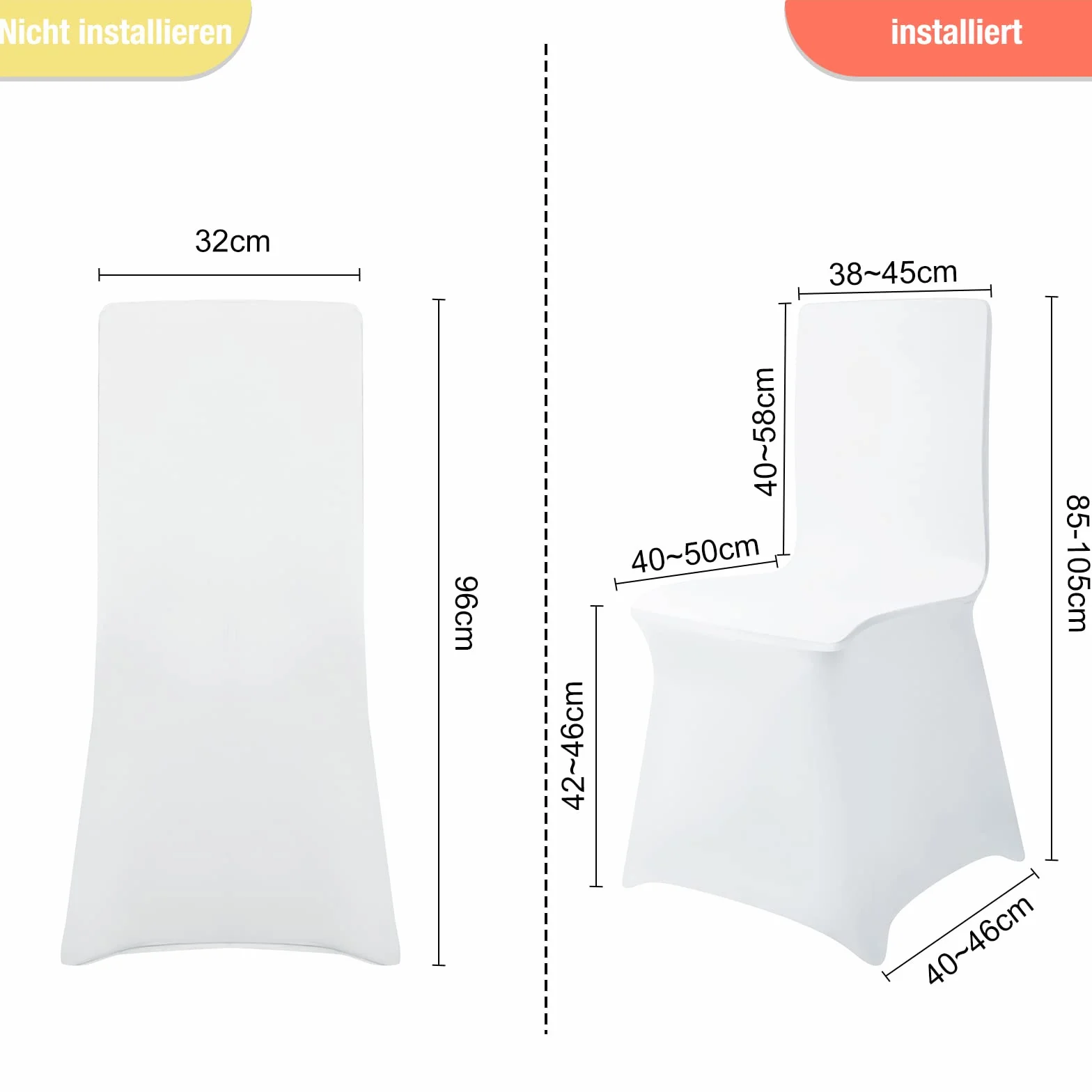 UISEBRT 100 fundas universales para silla, elásticas, color blanco, modernas, para bodas y celebraciones, decoración de cumpleaños (100 unidades)