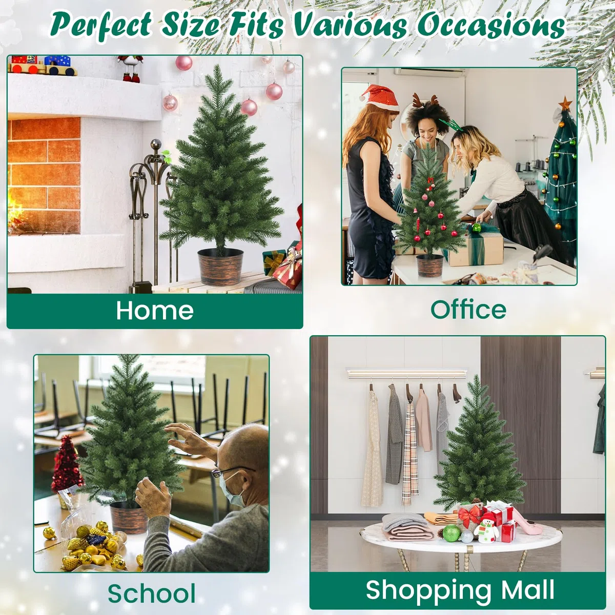 Árbol de Navidad, Árbol de Navidad Artificial pequeño 60 cm (2 pies) con piñas y Base, decoración navideña for Mesa Interior(Green Without Pine Cone)