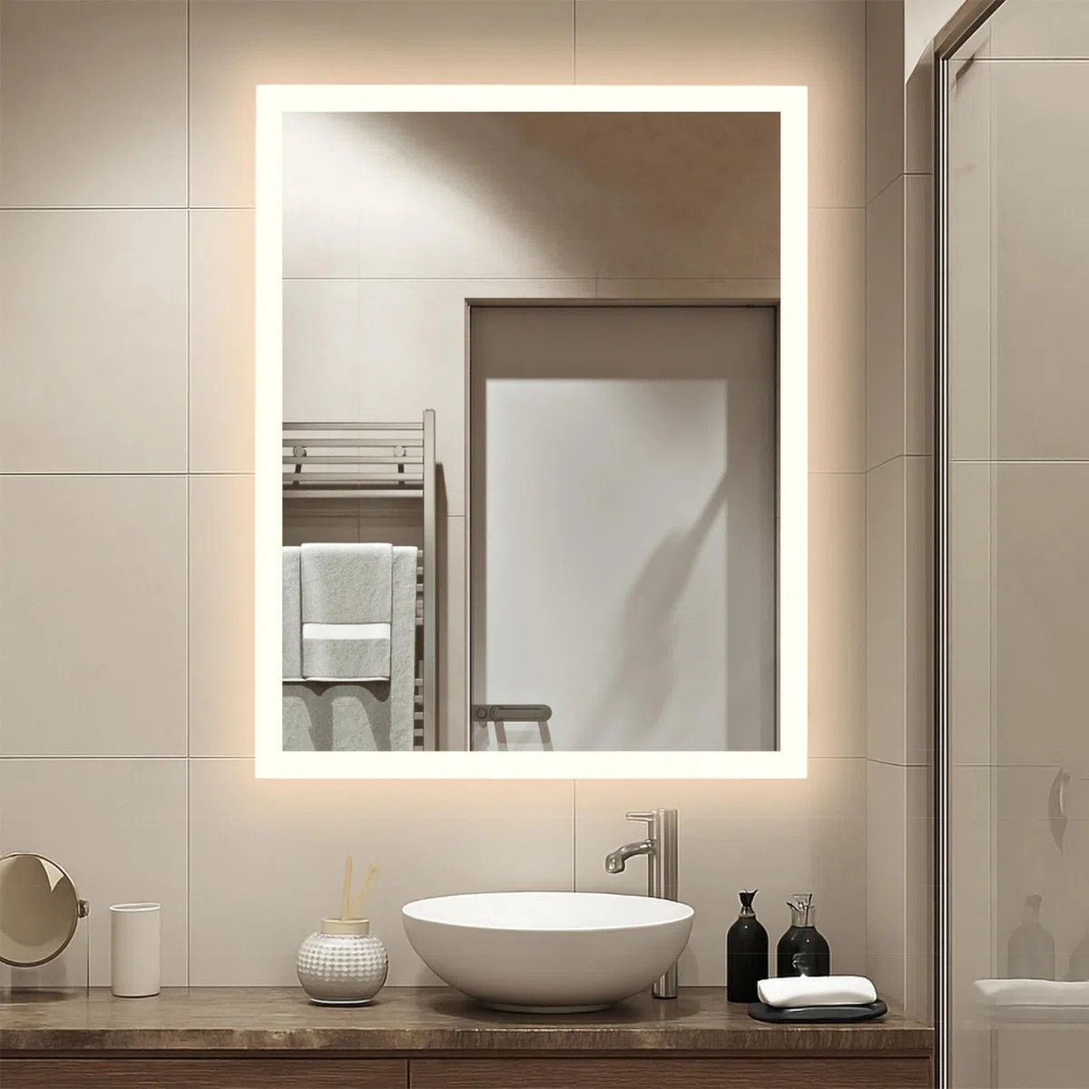 Lumex - Espejo Baño Luz LED Cálida Rectangular 80x100 con antivaho | Espejo Retroiluminado Decorado | Plata Ecológica de 4 mm y Fácil Instalación | Montaje Horizontal o Vertical