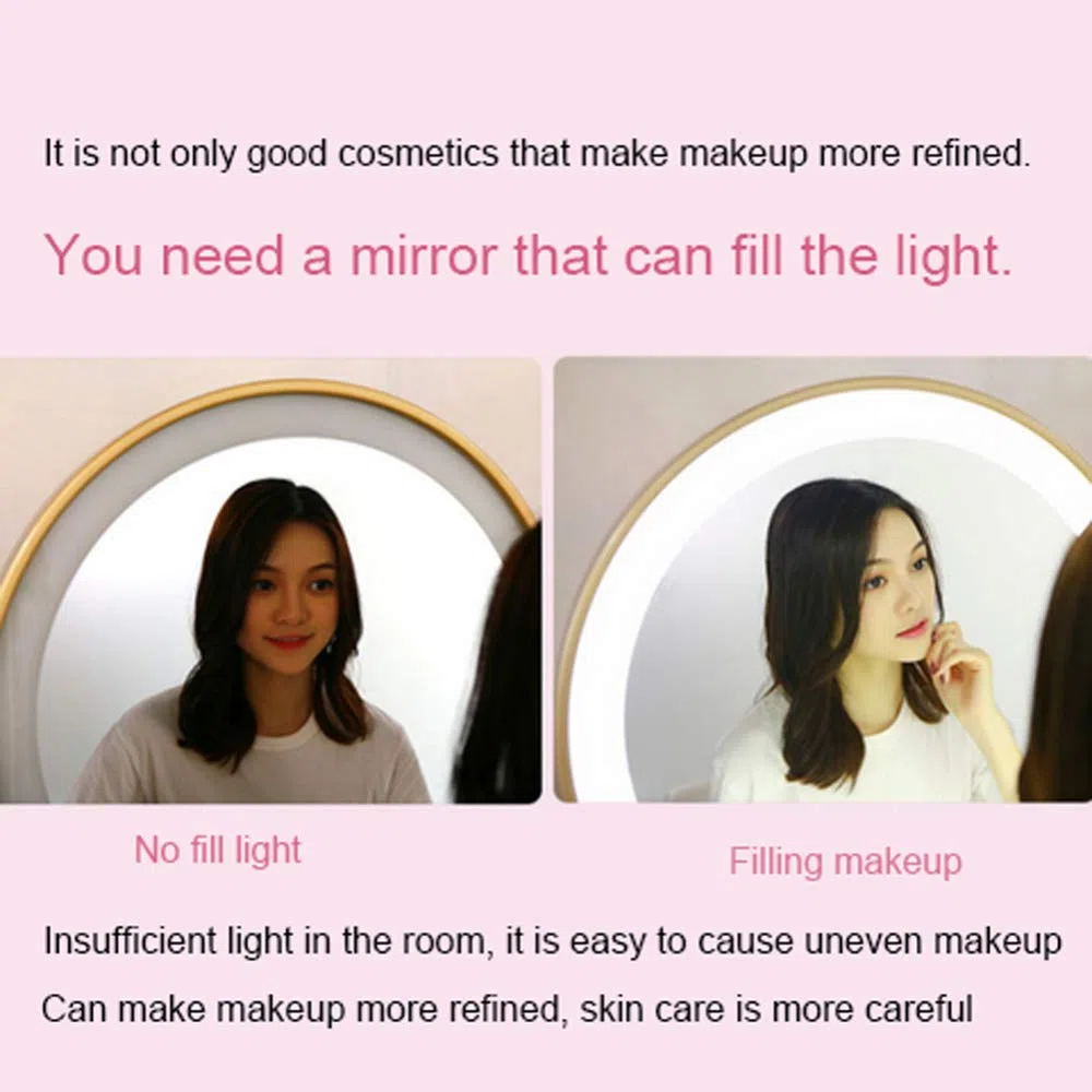 XINYU Espejo De Vanidad De Escritorio LED con AtenuacióN Inteligente para Espejos De Maquillaje De Belleza para El Hogar, Adecuado para Todas Las Escenas Utilizadas como Vestidores De Estudio.,Gold2