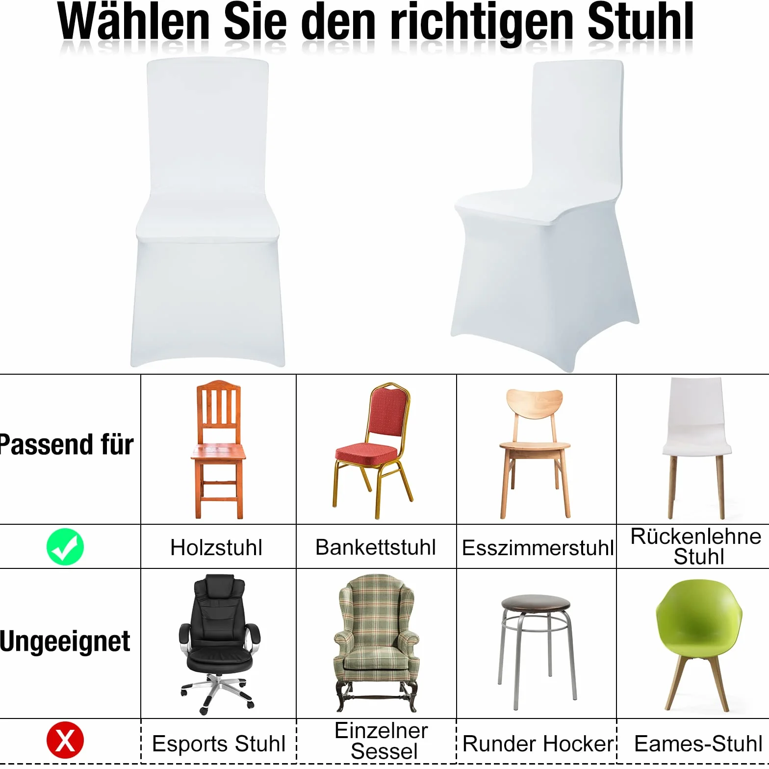 UISEBRT 100 fundas universales para silla, elásticas, color blanco, modernas, para bodas y celebraciones, decoración de cumpleaños (100 unidades)