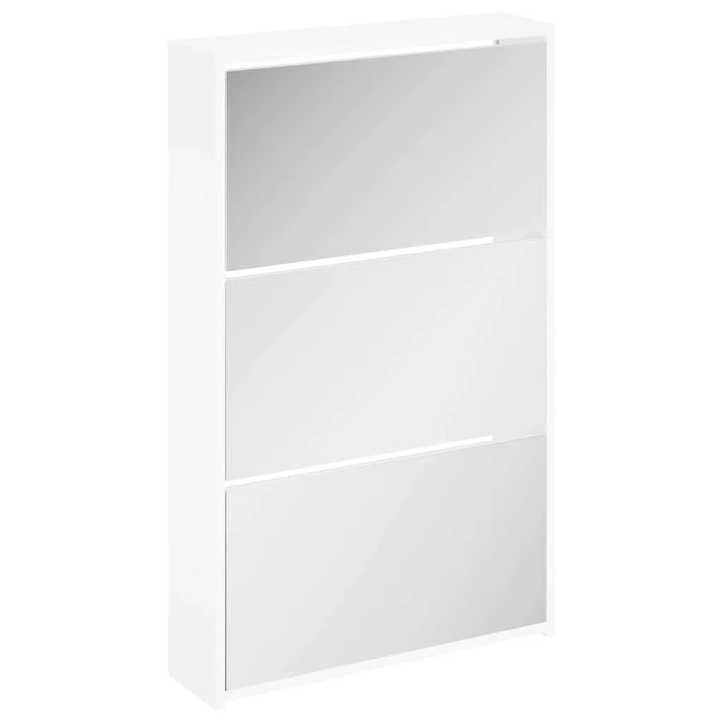 Zapatero con espejo moderno con 3 compartimentos plegables, para 3-4 pares por compartimento, montaje en pared, color blanco, 63 x 17 x 102,5 cm